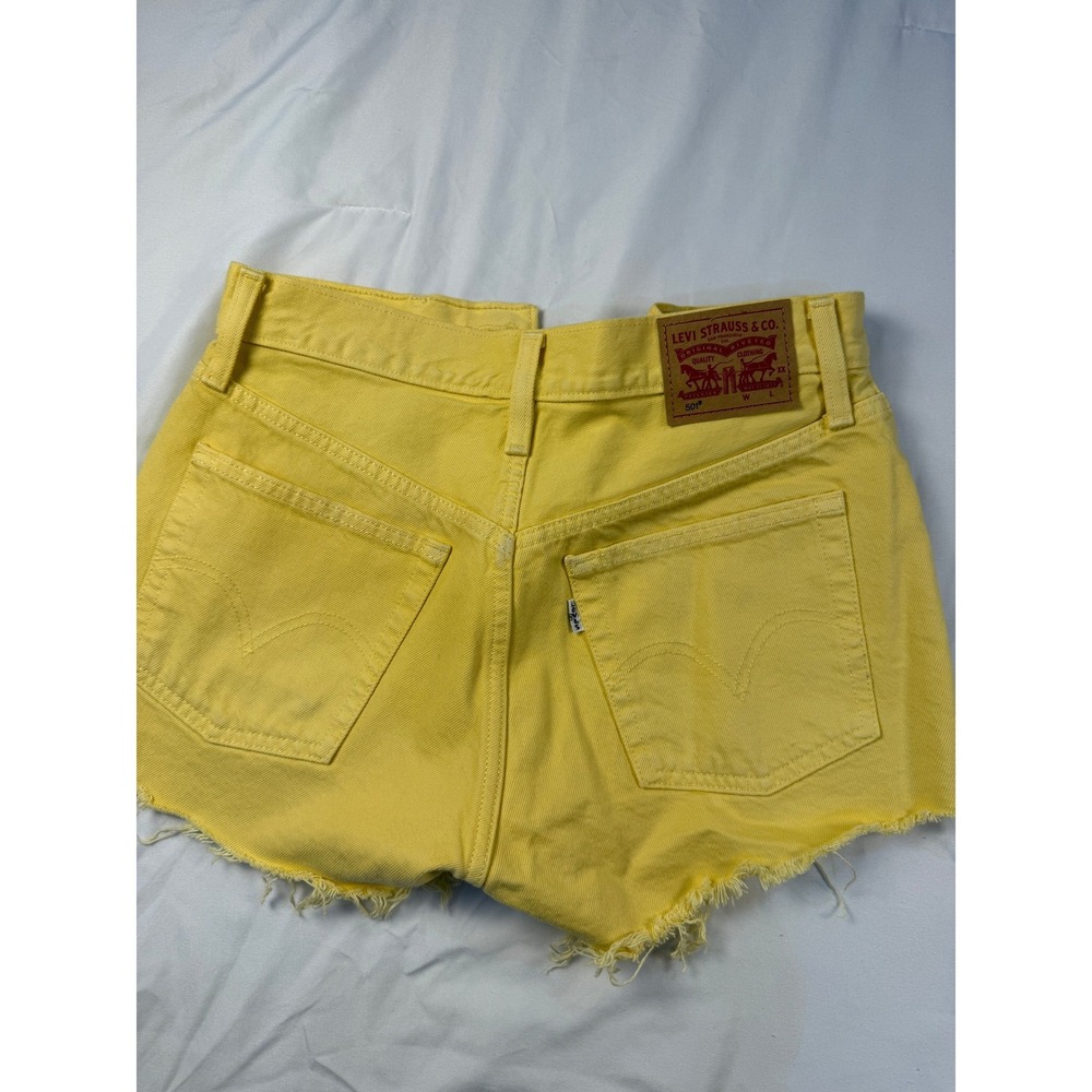 Levi Strauss 501 Yellow Denim Cutoff Button Fly Distressed Raw Hem Size 26